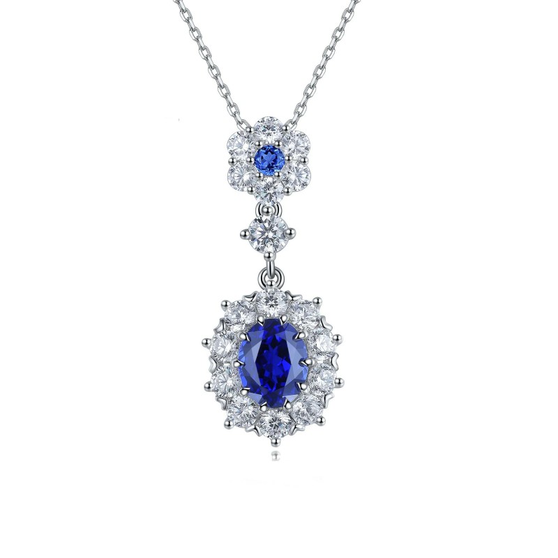 Ruif  Jewelry Classic Design S925 Silver 2.835ct Royal Blue Lab Grown Sapphire Pendant Necklace Gemstone Jewelry