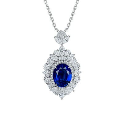 Ruif Jewelry Classic Design S925 Silver 3.04ct Royal Blue Lab Grown Sapphire Pendant Necklace Gemstone Jewelry