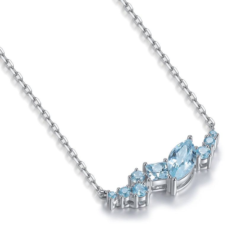 Ruif Jewelry Classic Design S925 Silver 0.945ct Lab Grown Aquamarine Pendant Necklace Gemstone Jewelry