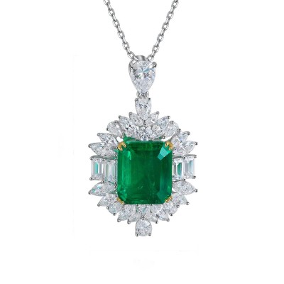 Ruif Jewelry Classic Design S925 Silver 9ct Lab Grown Emerald Pendant Necklace Gemstone Jewelry