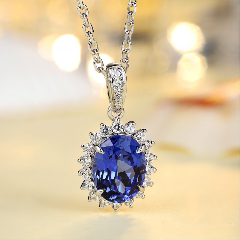 Ruif Jewelry Classic Design S925 Silver 1.43ct Lab Grown Emerald  And Sapphire Pendant Necklace Gemstone Jewelry