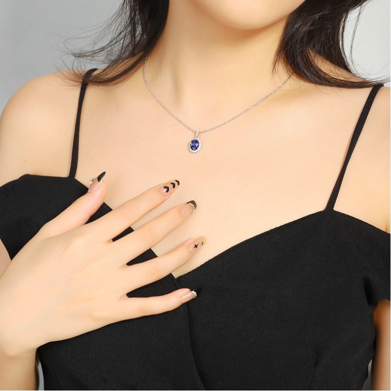 Ruif Jewelry Classic Design S925 Silver 1.43ct Lab Grown Emerald And Sapphire Pendant Necklace Gemstone Jewelry Ruif Jewelry Classic Design S925 Silver 1.43ct Lab Grown Emerald And Sapphire Pendant Necklace Gemstone Jewelry