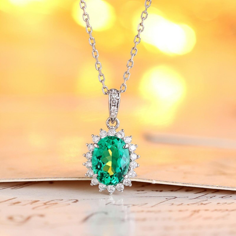 Ruif Jewelry Classic Design S925 Silver 1.43ct Lab Grown Emerald  And Sapphire Pendant Necklace Gemstone Jewelry