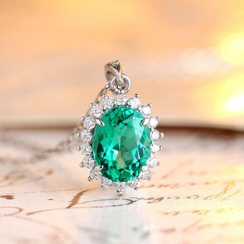 Ruif Jewelry Classic Design S925 Silver 1.43ct Lab Grown Emerald  And Sapphire Pendant Necklace Gemstone Jewelry