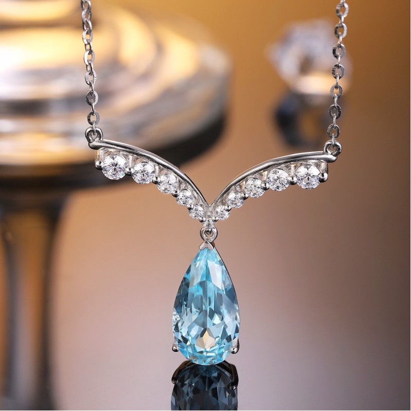 Ruif Jewelry Classic Design S925 Silver 5.59ct Lab Grown Aquamarine Pendant Necklace Gemstone Jewelry Ruif Jewelry Classic Design S925 Silver 5.59ct Lab Grown Aquamarine Pendant Necklace Gemstone Jewelry