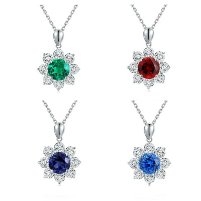 Ruif Jewelry Classic Design S925 Silver 2.522ct Lab Grown Emerald Pendant Necklace royal blue sapphire Red Ruby Gemstone Jewelry