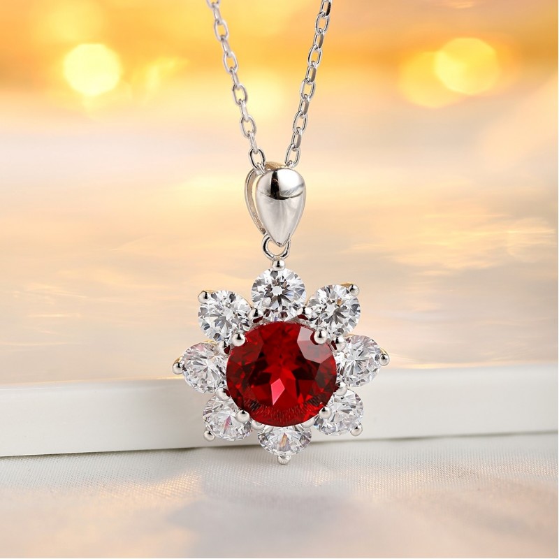 Ruif Jewelry Classic Design S925 Silver 2.522ct Lab Grown Emerald Pendant Necklace royal blue sapphire Red Ruby Gemstone Jewelry