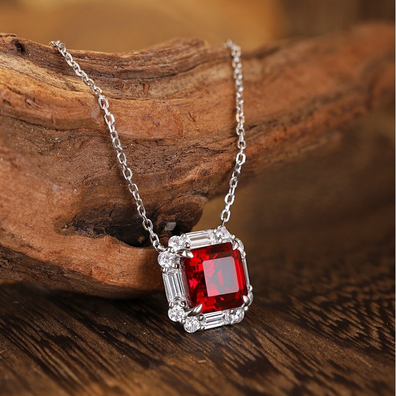 Ruif Jewelry Classic Design S925 Silver 2.21ct Lab Grown Emerald Pendant Necklace royal blue sapphire Red Ruby Gemstone Jewelry