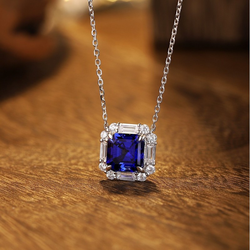 Ruif Jewelry Classic Design S925 Silver 2.21ct Lab Grown Emerald Pendant Necklace royal blue sapphire Red Ruby Gemstone Jewelry