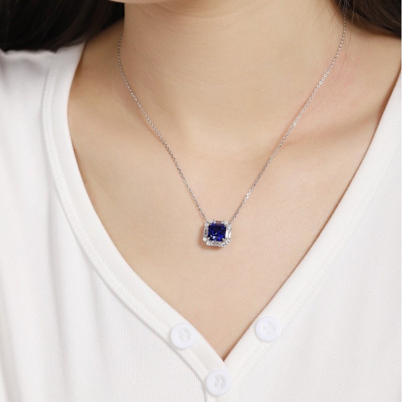 Ruif Jewelry Classic Design S925 Silver 2.21ct Lab Grown Emerald Pendant Necklace royal blue sapphire Red Ruby Gemstone Jewelry