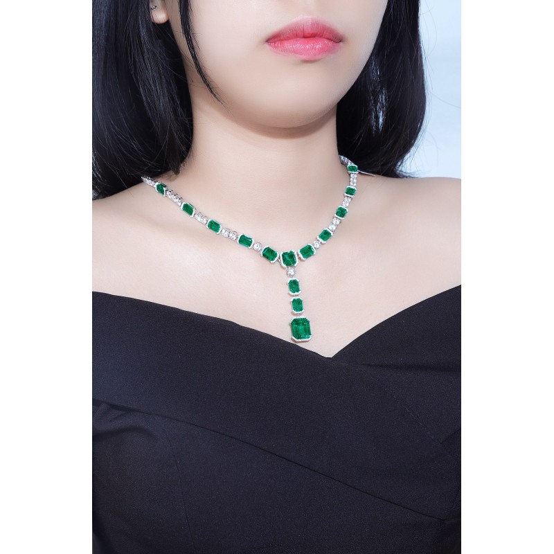 Ruif Jewelry Classic Design S925 Silver 38.35ct Lab Grown Emerald Pendant Necklace Gemstone Jewelry