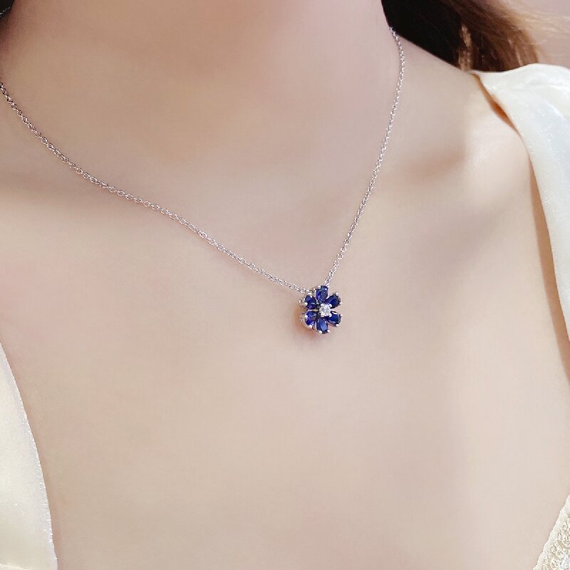 Ruif Jewelry Classic Design S925 Silver 0.96ct Lab Grown Emerald Pendant Necklace royal blue sapphire Red Ruby Gemstone Jewelry