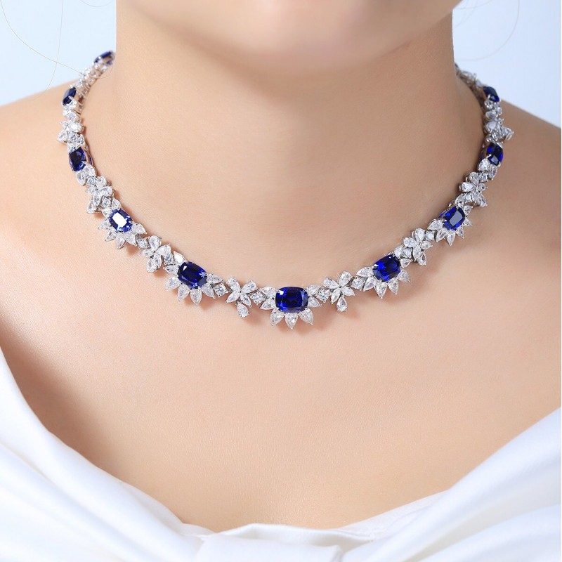 Ruif  Jewelry Classic Design S925 Silver 28.49ct Royal Blue Lab Grown Sapphire Pendant Necklace Gemstone Jewelry