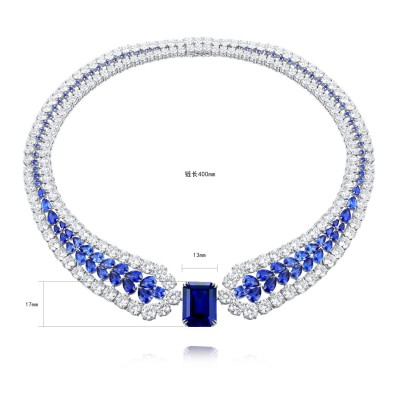 Ruif  Jewelry Classic Design S925 Silver 21.81ct Royal Blue Lab Grown Sapphire Pendant Necklace Gemstone Jewelry