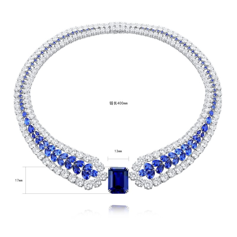 Ruif  Jewelry Classic Design S925 Silver 21.81ct Royal Blue Lab Grown Sapphire Pendant Necklace Gemstone Jewelry