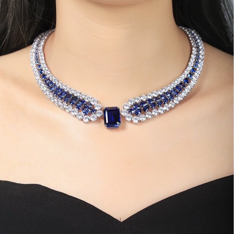 Ruif  Jewelry Classic Design S925 Silver 21.81ct Royal Blue Lab Grown Sapphire Pendant Necklace Gemstone Jewelry