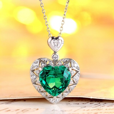 Ruif Jewelry Classic Design S925 Silver 4.68ct Lab Grown Emerald Pendant Necklace royal blue sapphire Red Ruby Gemstone Jewelry
