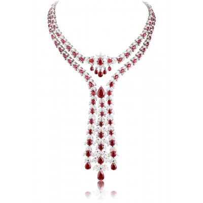 Ruif Jewelry Classic Design S925 Silver 58.49ct Lab Grown Ruby Pendant Necklace Gemstone Jewelry