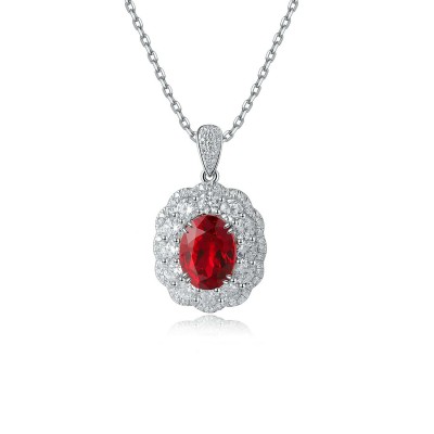 Ruif Jewelry Classic Design S925 Silver 3.0ct Lab Grown Ruby Pendant Necklace Gemstone Jewelry