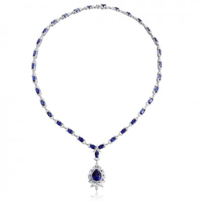 Ruif  Jewelry Classic Design S925 Silver 24.36ct Royal Blue Lab Grown Sapphire Pendant Necklace Gemstone Jewelry