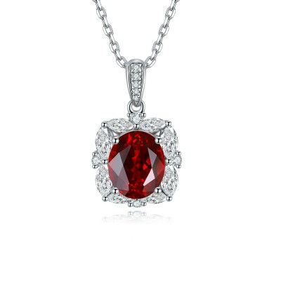 Ruif Jewelry Classic Design S925 Silver 3.63ct Lab Grown Ruby Pendant Necklace Gemstone Jewelry