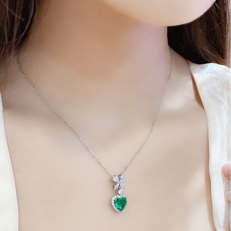 Ruif Jewelry Classic Design S925 Silver 1.39ct Lab Grown Emerald Pendant Necklace Gemstone Jewelry
