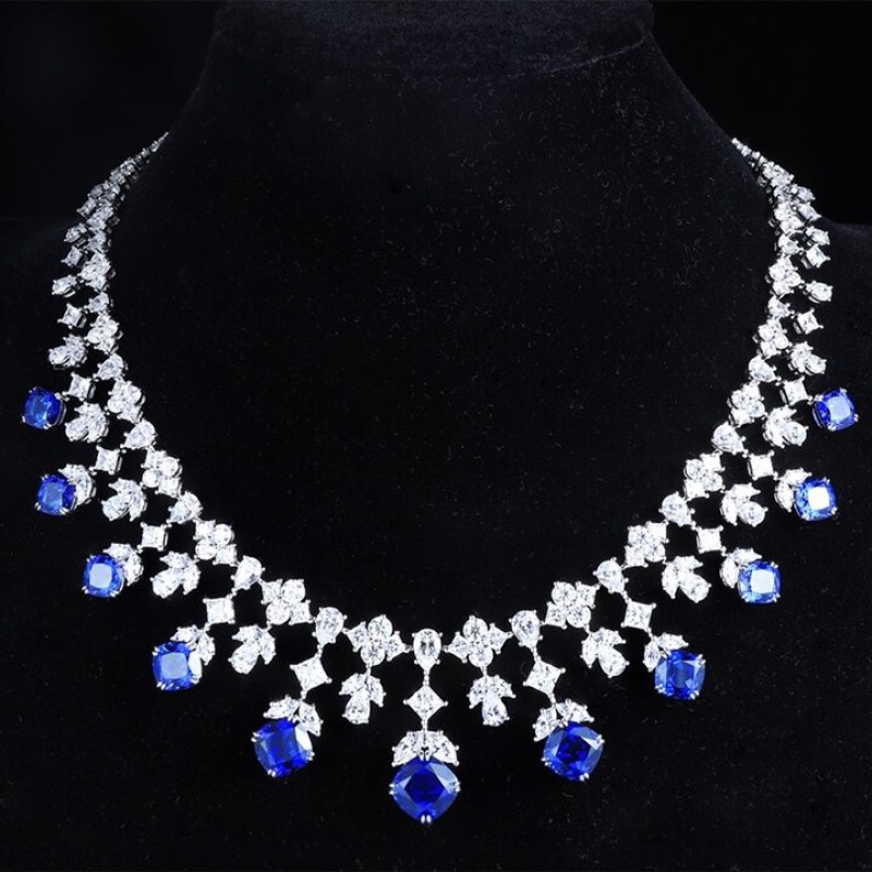 Ruif Jewelry Classic Design S925 Silver 32.04ct Blue Corundum Necklace Luxury Necklace Gemstone Jewelry Ruif Jewelry Classic Design S925 Silver 32.04ct Blue Corundum Necklace Luxury Necklace Gemstone Jewelry