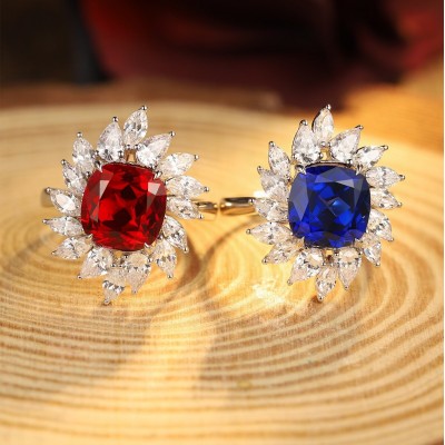 Ruif Jewelry Classic Design S925 Silver 4.205ct Lab Grown Ruby And Royal Blue Sapphire Ring Cushion Cut Wedding Bands