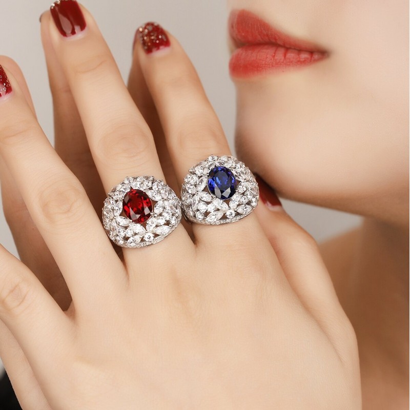 Ruif Jewelry Classic Design S925 Silver Lab Grown Ruby And Royal Blue Sapphire Ring Oval Shape Wedding Bands Ruif Jewelry Classic Design S925 Silver Lab Grown Ruby And Royal Blue Sapphire Ring Oval Shape Wedding Bands