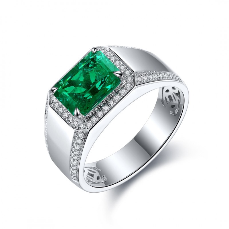 Ruif Jewelry Classic Design S925 Silver 3.0ct Lab Grown Emerald Ring Men Ring Wedding Bands