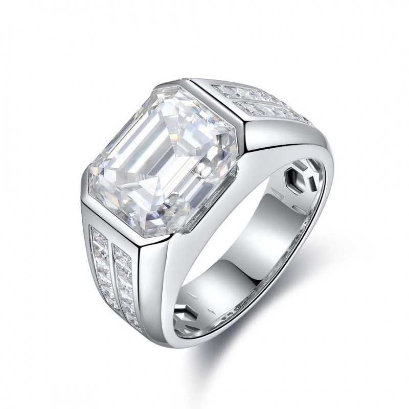 Ruif Jewelry Classic Design S925 Silver White Moissanite Ring Emerald Cut Wedding Bands