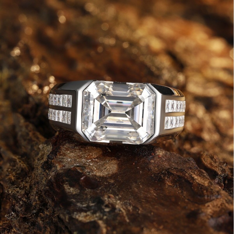 Ruif Jewelry Classic Design S925 Silver White Moissanite Ring Emerald Cut Wedding Bands