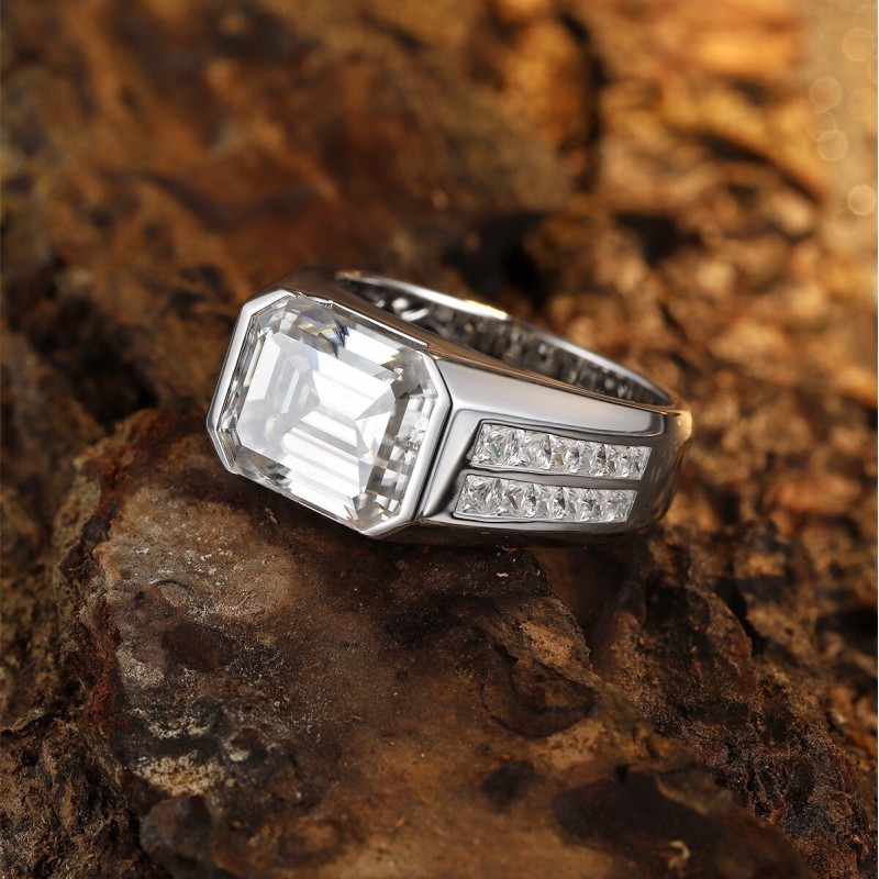 Ruif Jewelry Classic Design S925 Silver White Moissanite Ring Emerald Cut Wedding Bands