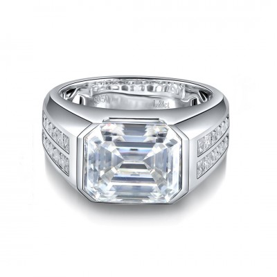 Ruif Jewelry Classic Design S925 Silver White Moissanite Ring Emerald Cut Wedding Bands
