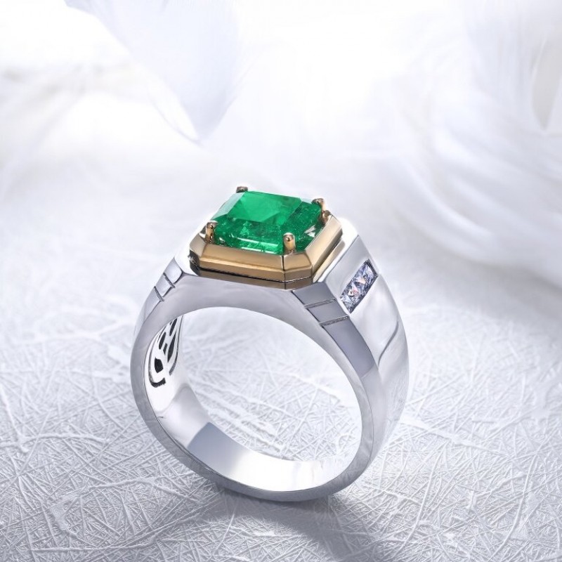 Ruif Jewelry Classic Design S925 Silver 2.31ct Lab Grown Emerald Ring Wedding Bands