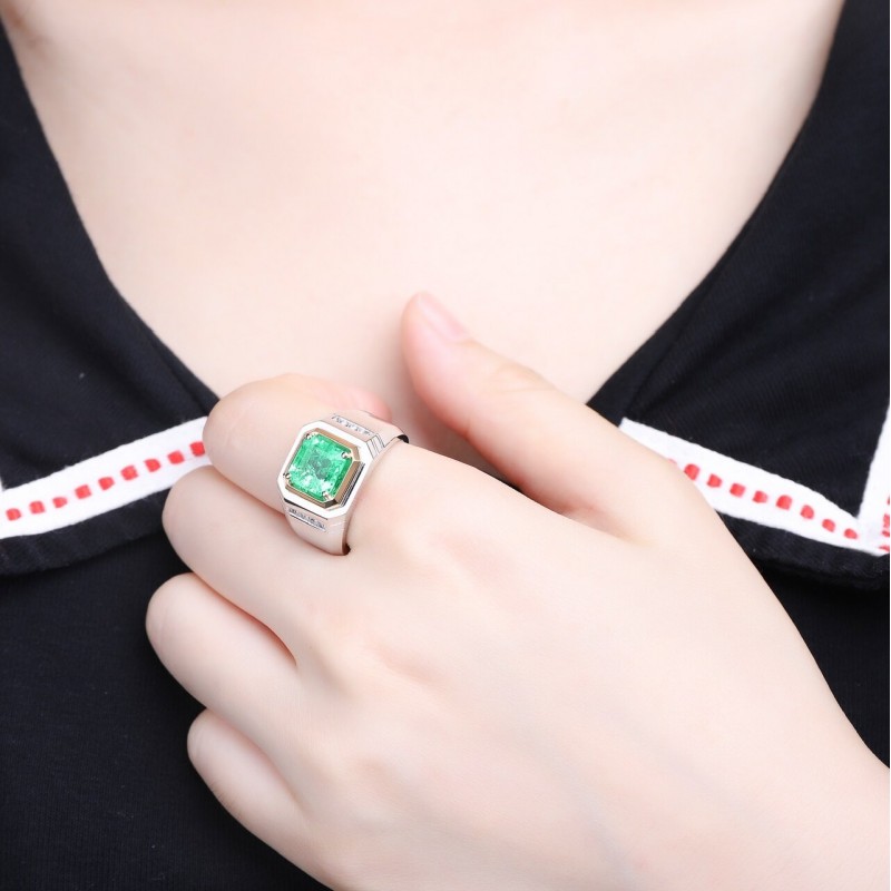 Ruif Jewelry Classic Design S925 Silver 2.31ct Lab Grown Emerald Ring Wedding Bands Ruif Jewelry Classic Design S925 Silver 2.31ct Lab Grown Emerald Ring Wedding Bands