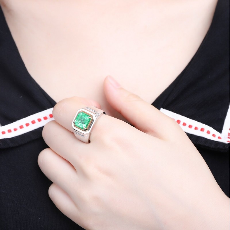 Ruif Jewelry Classic Design S925 Silver 2.31ct Lab Grown Emerald Ring Wedding Bands