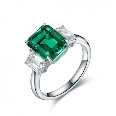 Ruif Jewelry Classic Design S925 Silver 1.327ct Lab Grown Emerald Ring Wedding Bands