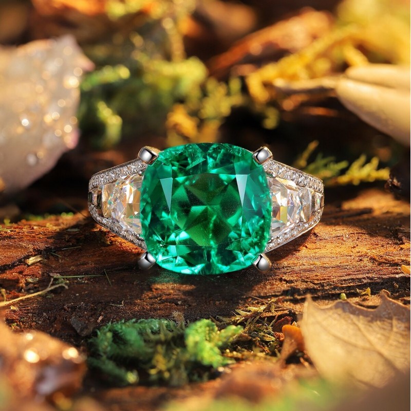 Ruif Jewelry Classic Design S925 Silver 5.42ct Lab Grown Emerald Ring Wedding Bands Ruif Jewelry Classic Design S925 Silver 5.42ct Lab Grown Emerald Ring Wedding Bands