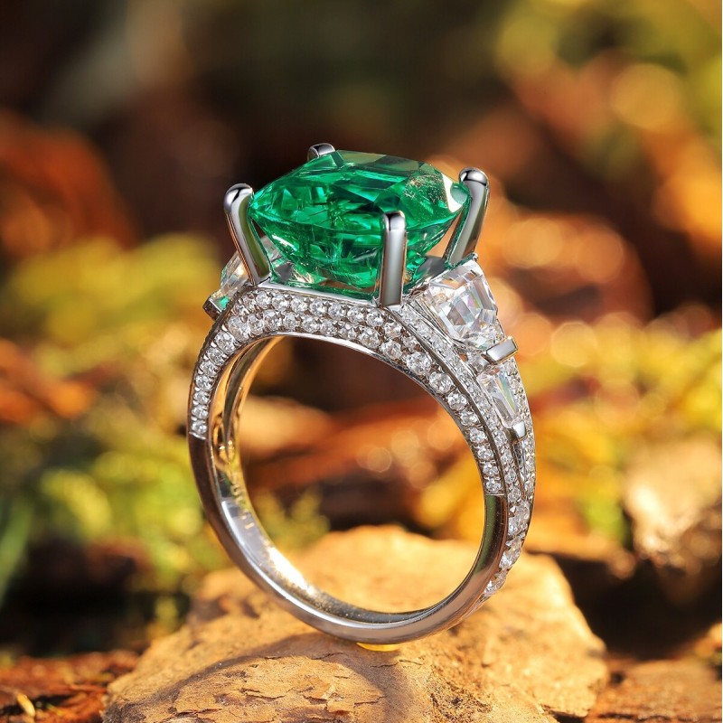 Ruif Jewelry Classic Design S925 Silver 5.42ct Lab Grown Emerald Ring Wedding Bands Ruif Jewelry Classic Design S925 Silver 5.42ct Lab Grown Emerald Ring Wedding Bands