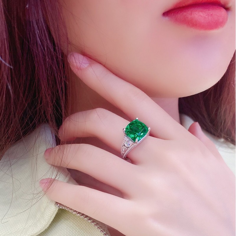 Ruif Jewelry Classic Design S925 Silver 5.42ct Lab Grown Emerald Ring Wedding Bands Ruif Jewelry Classic Design S925 Silver 5.42ct Lab Grown Emerald Ring Wedding Bands