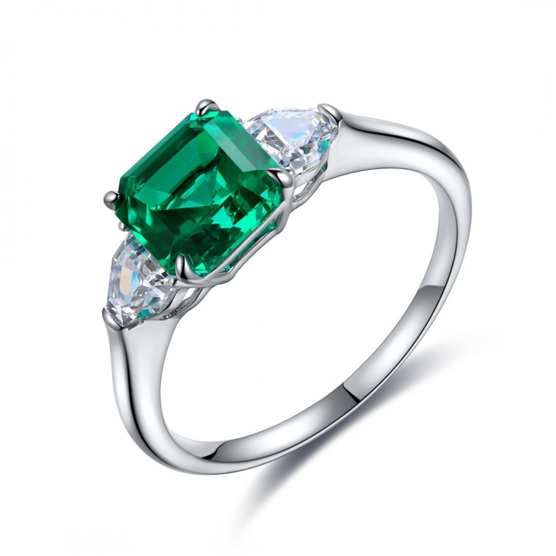 Ruif Jewelry Classic Design S925 Silver 1.49ct Lab Grown Emerald Ring Wedding Bands