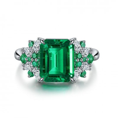 Ruif Jewelry Classic Design S925 Silver 3.05ct Lab Grown Emerald Ring Wedding Bands