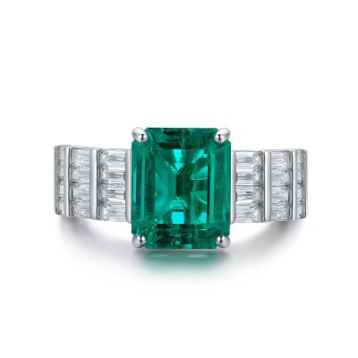 Ruif Jewelry Classic Design S925 Silver 4.26ct Lab Grown Emerald Ring Wedding Bands