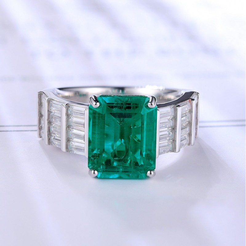 Ruif Jewelry Classic Design S925 Silver 4.26ct Lab Grown Emerald Ring Wedding Bands