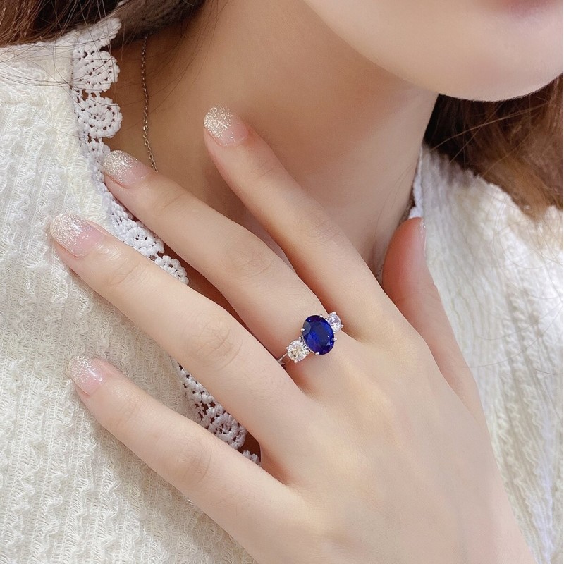 Ruif Jewelry Classic Design S925 Silver 2.28ct Lab Grown Emerald And 3.08ct Royal Blue Sapphire Ring Oval Shape Wedding Bands Ruif Jewelry Classic Design S925 Silver 2.28ct Lab Grown Emerald And 3.08ct Royal Blue Sapphire Ring Oval Shape Wedding Bands