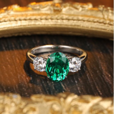 Ruif Jewelry Classic Design S925 Silver 2.28ct Lab Grown Emerald And 3.08ct Royal Blue Sapphire Ring Oval Shape Wedding Bands