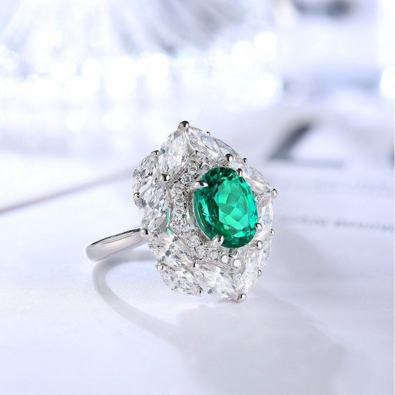 Ruif Jewelry Classic Design S925 Silver 2.55ct Lab Grown Emerald Ring Wedding Bands
