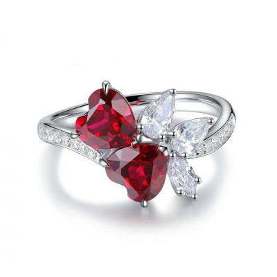 Ruif Jewelry Classic Design S925 Silver 2.36ct Lab Grown Ruby Ring Wedding Bands