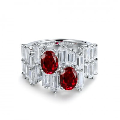 Ruif Jewelry Classic Design S925 Silver 2.22ct Lab Grown Ruby Ring Wedding Bands